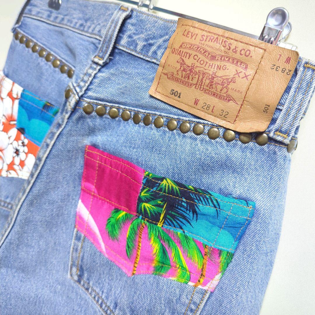 ★製 LEVI’S Hawaii 刺繍 リメイク デニムパンツ
