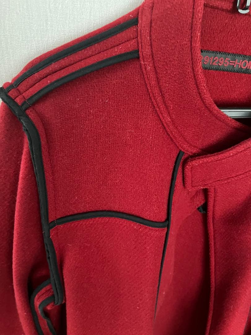 291295-HOMME 赤いロングダッフルコート