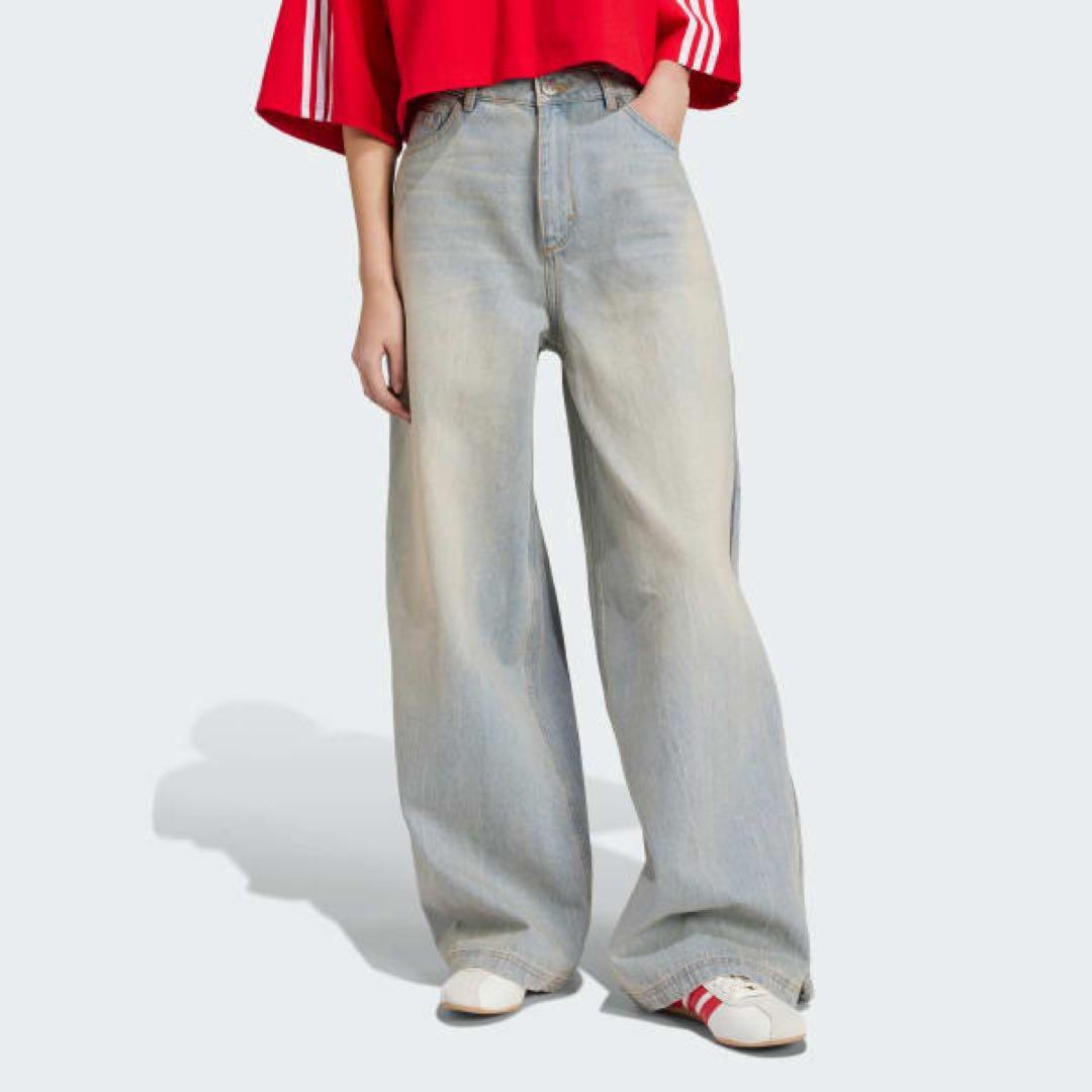 あか31インチadidasサイドジップデニムパンツ