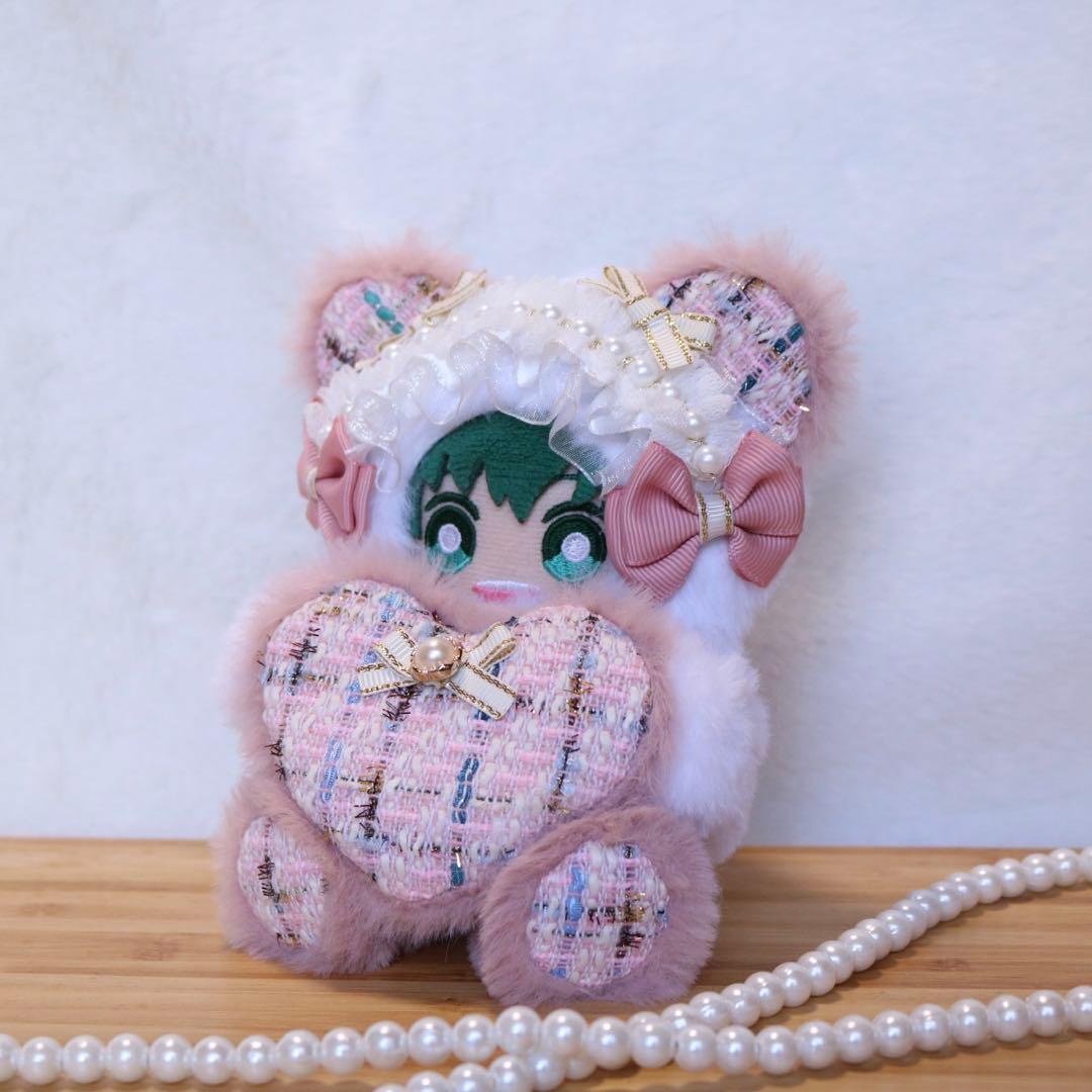 持てるよ くまさん.10〜12cm/ツイード ピンク❤︎おすわりぬい服 着ぐるみ