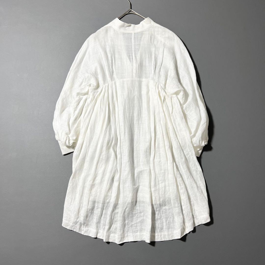 3426【美品】マメクロゴウチ リネンチュニック ミニワンピース 白 S