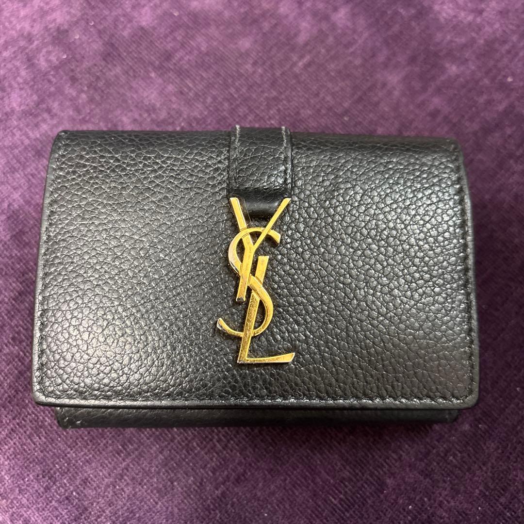 YSL ブラックレザー 三つ折り財布