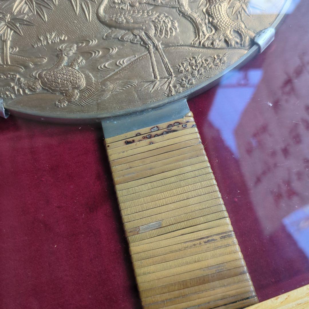 骨董 鏡 松竹梅 鶴亀 縁起物 ディスプレイ オブジェ 招福 額装 紙箱