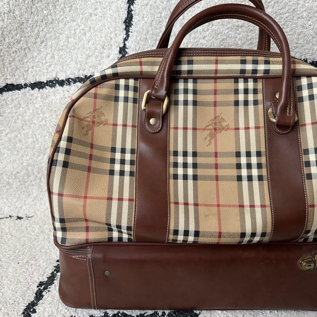 極美品　burberrys ボストンバッグ　ノバチェック　ホースロゴ　レザー