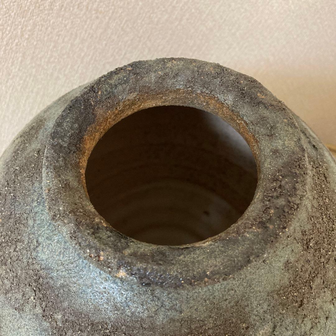 古壺　花瓶　飾り壺　銘あり〈検　登窯　三筋壺　自然釉　青備前　古越前　常滑　種壺