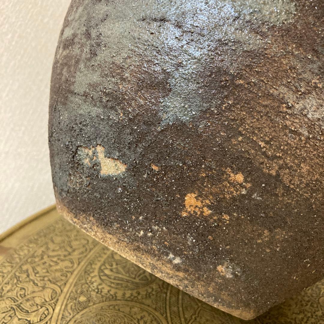 古壺　花瓶　飾り壺　銘あり〈検　登窯　三筋壺　自然釉　青備前　古越前　常滑　種壺