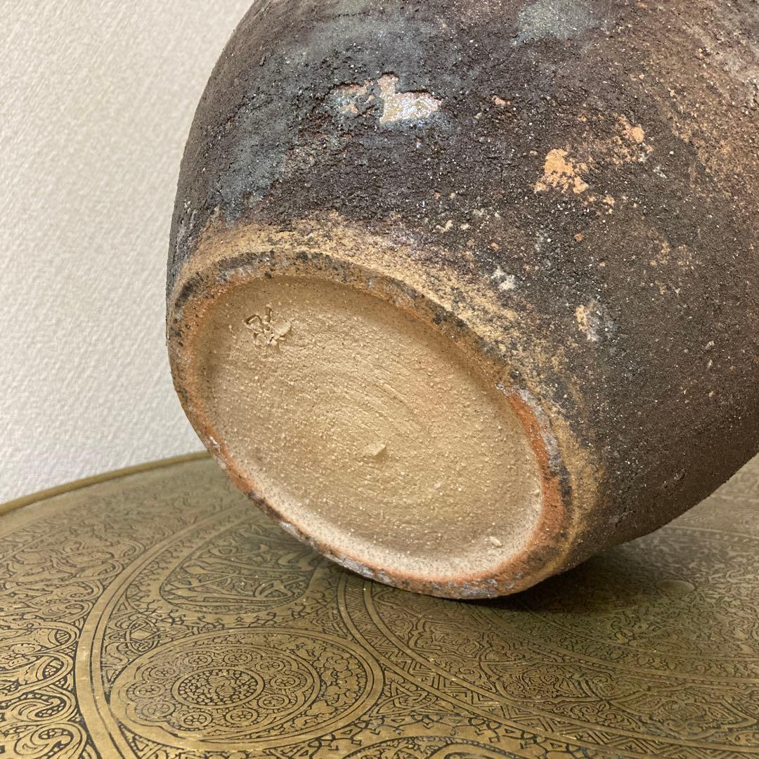 古壺　花瓶　飾り壺　銘あり〈検　登窯　三筋壺　自然釉　青備前　古越前　常滑　種壺