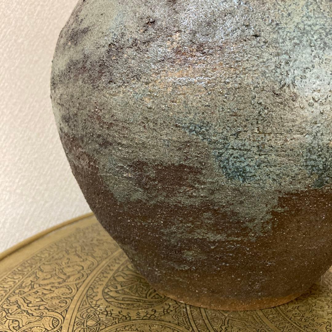 古壺　花瓶　飾り壺　銘あり〈検　登窯　三筋壺　自然釉　青備前　古越前　常滑　種壺