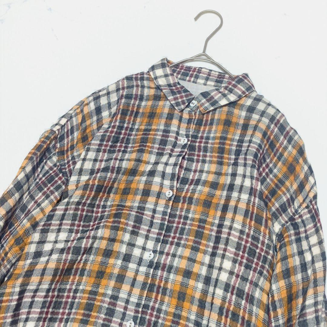 UCHINO　ガーゼ　シャツ　ワンピース　チュニック　チェック　長袖　M
