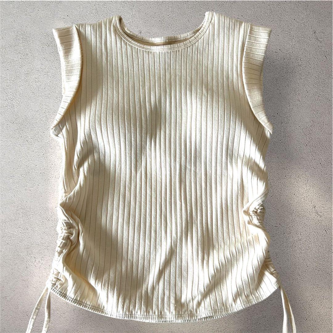 新品 タグ無し サイド 紐ギャザー タンク 2セット 水着 クリーム M