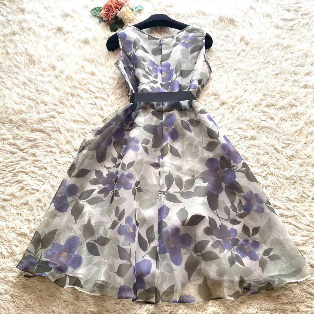 美品✨エムズグレイシー　ワンピース　花柄　シフォン　リボンベルト　38 M