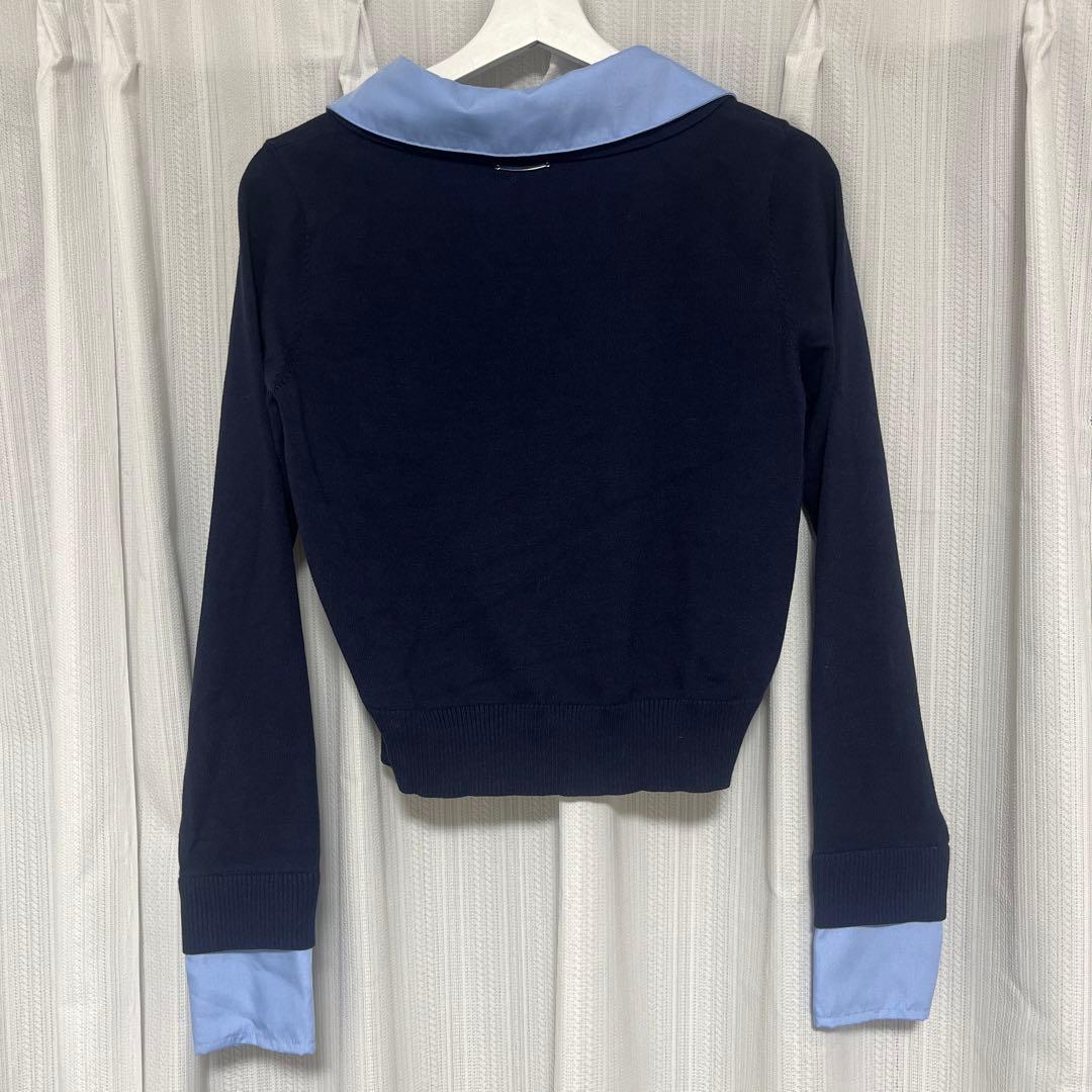 CHICO 刺繍入り襟付きポロニット ネイビー