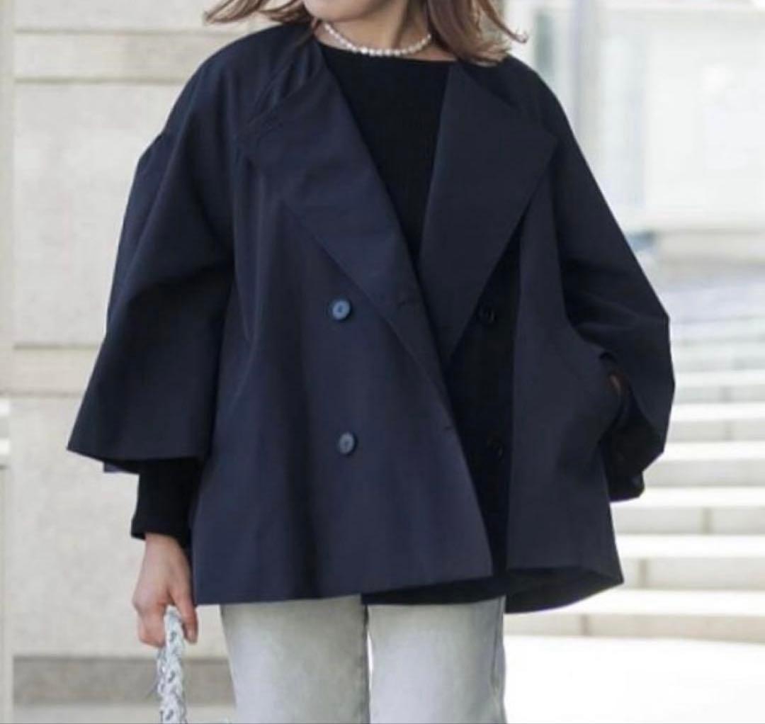 美品 Liten リテン キュービックトレンチコート　ダークネイビー