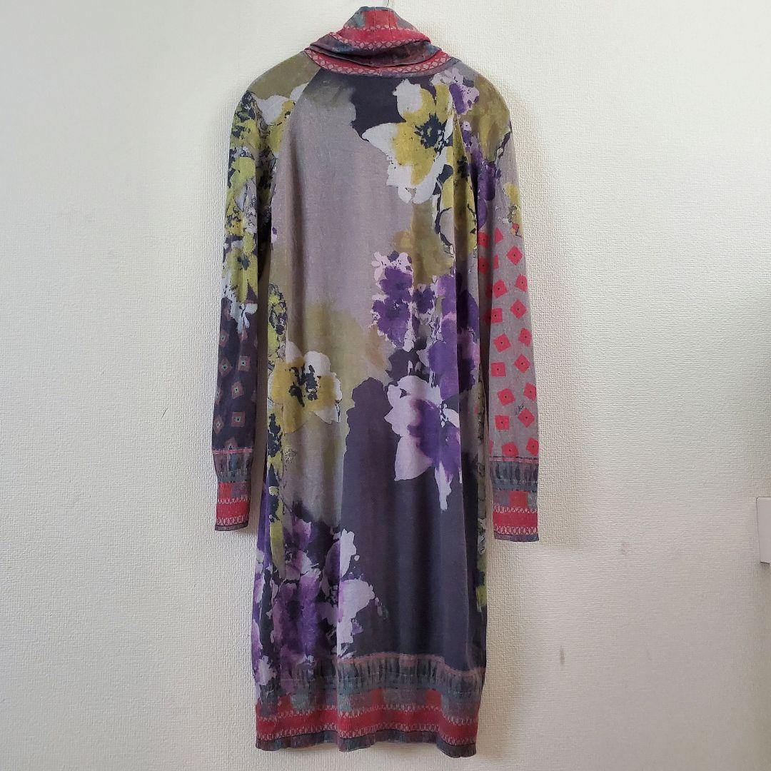 ETRO エトロ シルク カシミヤ 花柄 タートルネック ひざ丈 ワンピース