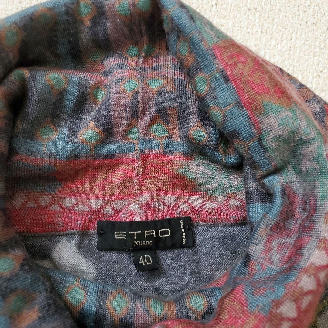 ETRO エトロ シルク カシミヤ 花柄 タートルネック ひざ丈 ワンピース