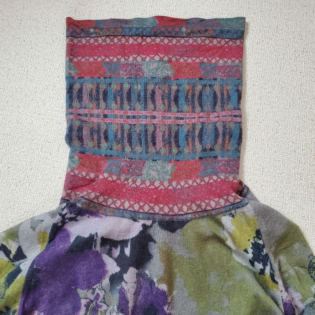 ETRO エトロ シルク カシミヤ 花柄 タートルネック ひざ丈 ワンピース