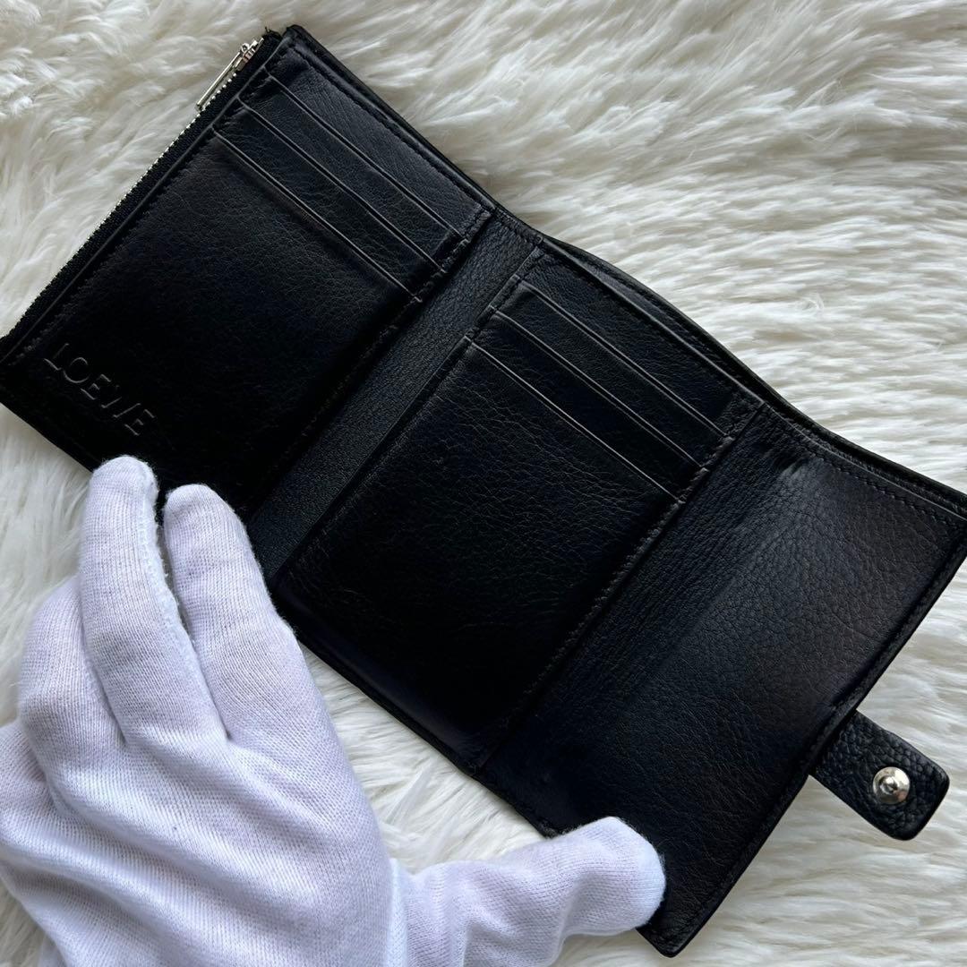 美品✨LOEWE ロエベ スモールバーティカルウォレット 三つ折り財布 黒