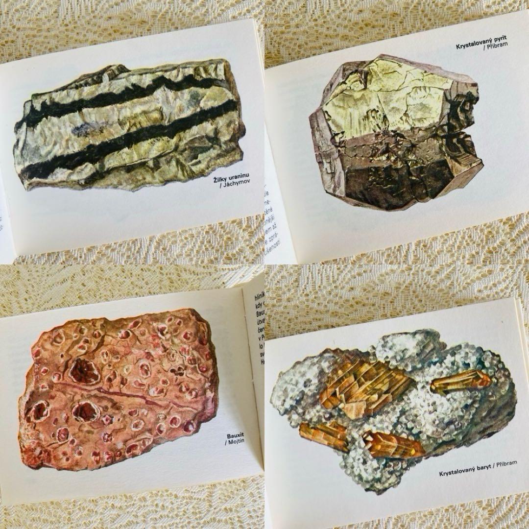 洋書　古書　チェコ語の鉱物図鑑　鮮やかなカラーイラスト♡