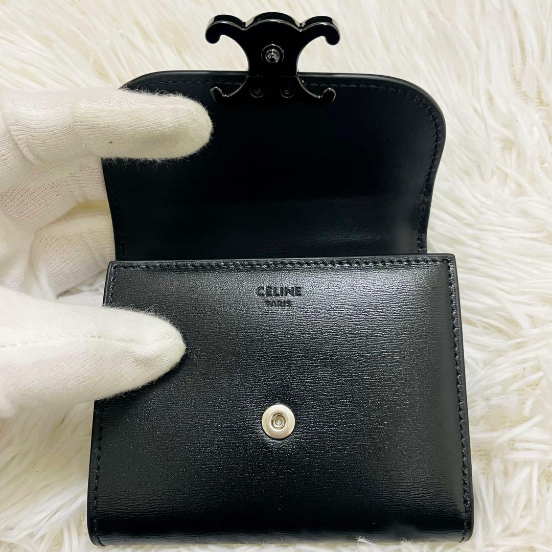 未使用級✨付属完備✨セリーヌ 三つ折り財布 トリオンフ レザー ブラック