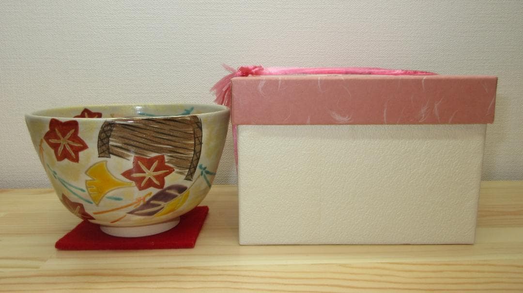 送料込【逢絢亭・新品】茶道具 茶碗 京焼 秋の香の図 中山喜白 紙箱入り