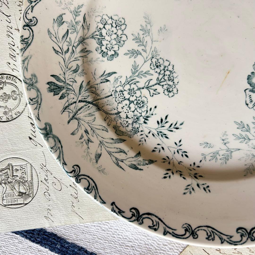 Sarreguemines ボタニカル　ブルーグリーン　フランス　アンティーク
