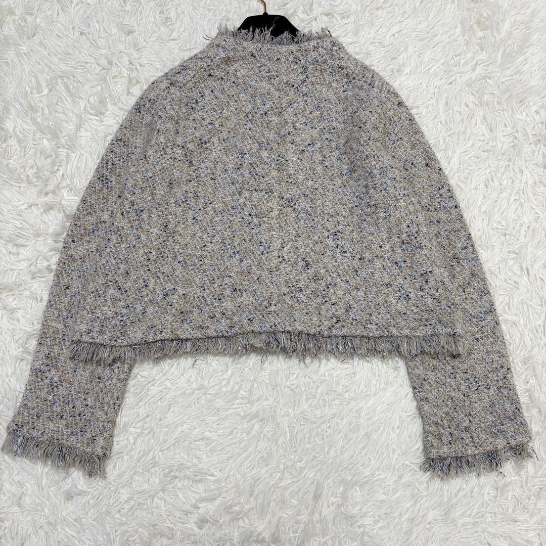 スローブイエナ ツイードニットカーディガン 24AW ミックスツイード フリンジ