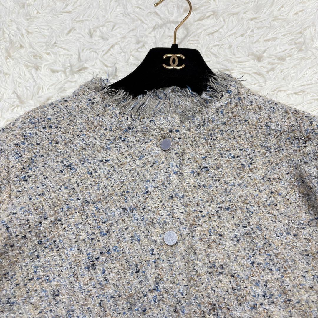 スローブイエナ ツイードニットカーディガン 24AW ミックスツイード フリンジ
