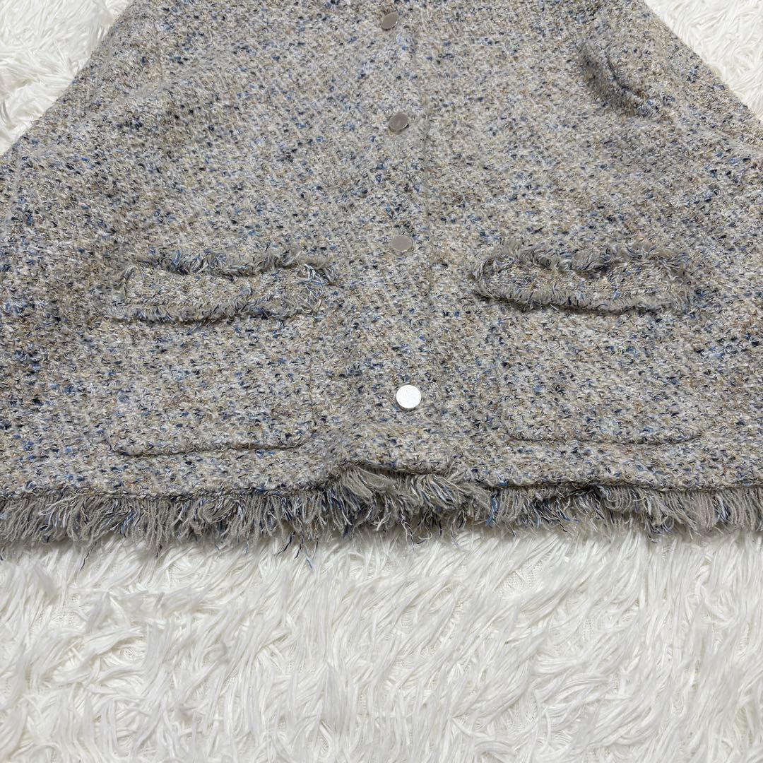 スローブイエナ ツイードニットカーディガン 24AW ミックスツイード フリンジ