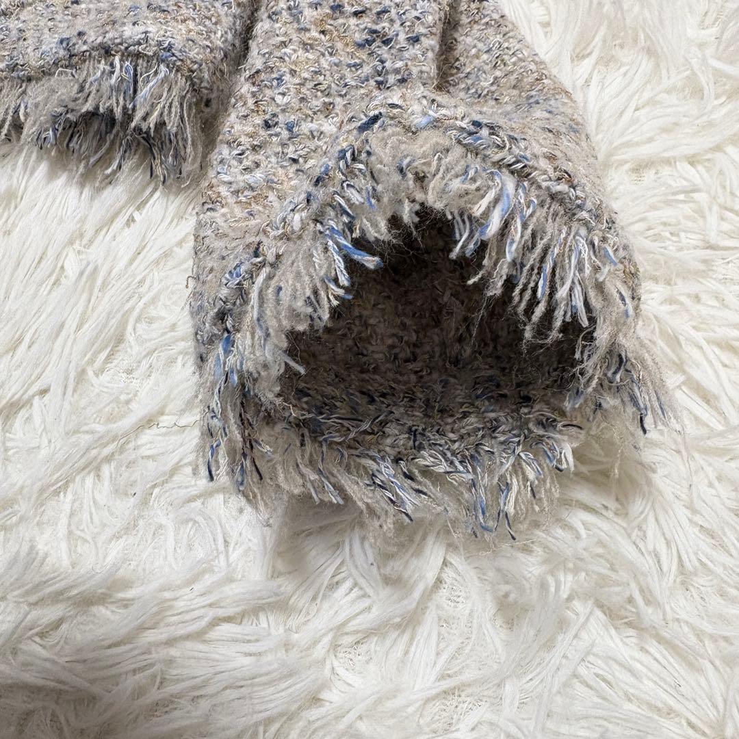 スローブイエナ ツイードニットカーディガン 24AW ミックスツイード フリンジ