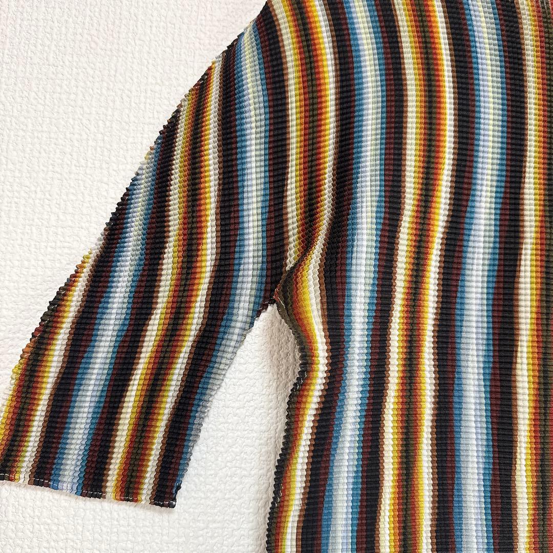 【美品】me ISSEY MIYAKE ストライプ プリーツ カットソー