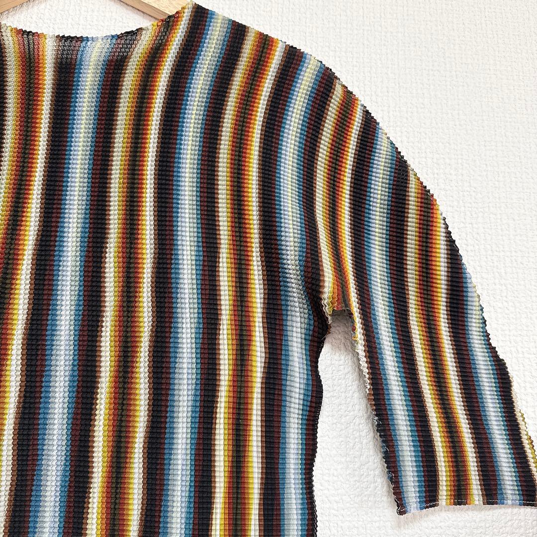 【美品】me ISSEY MIYAKE ストライプ プリーツ カットソー
