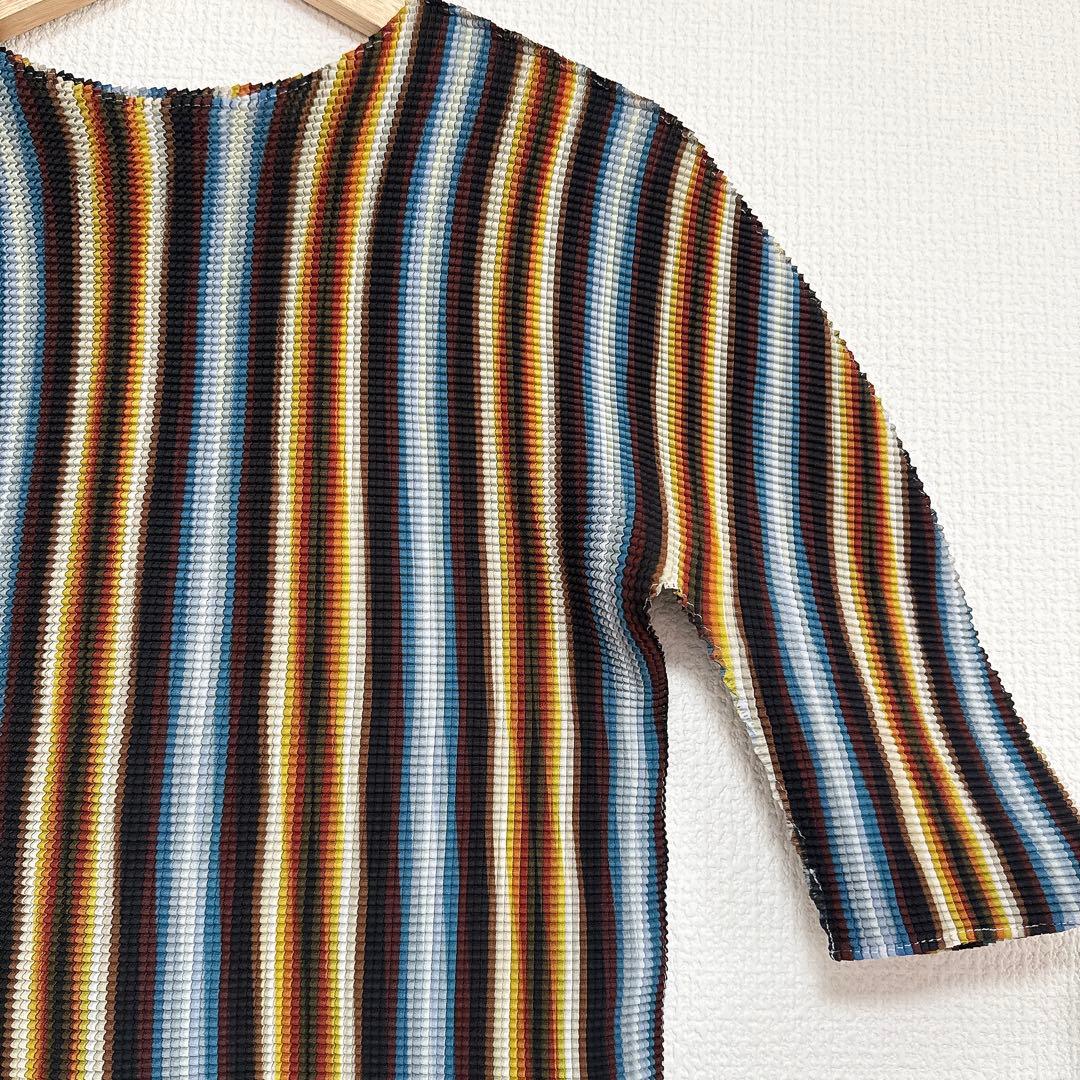 【美品】me ISSEY MIYAKE ストライプ プリーツ カットソー