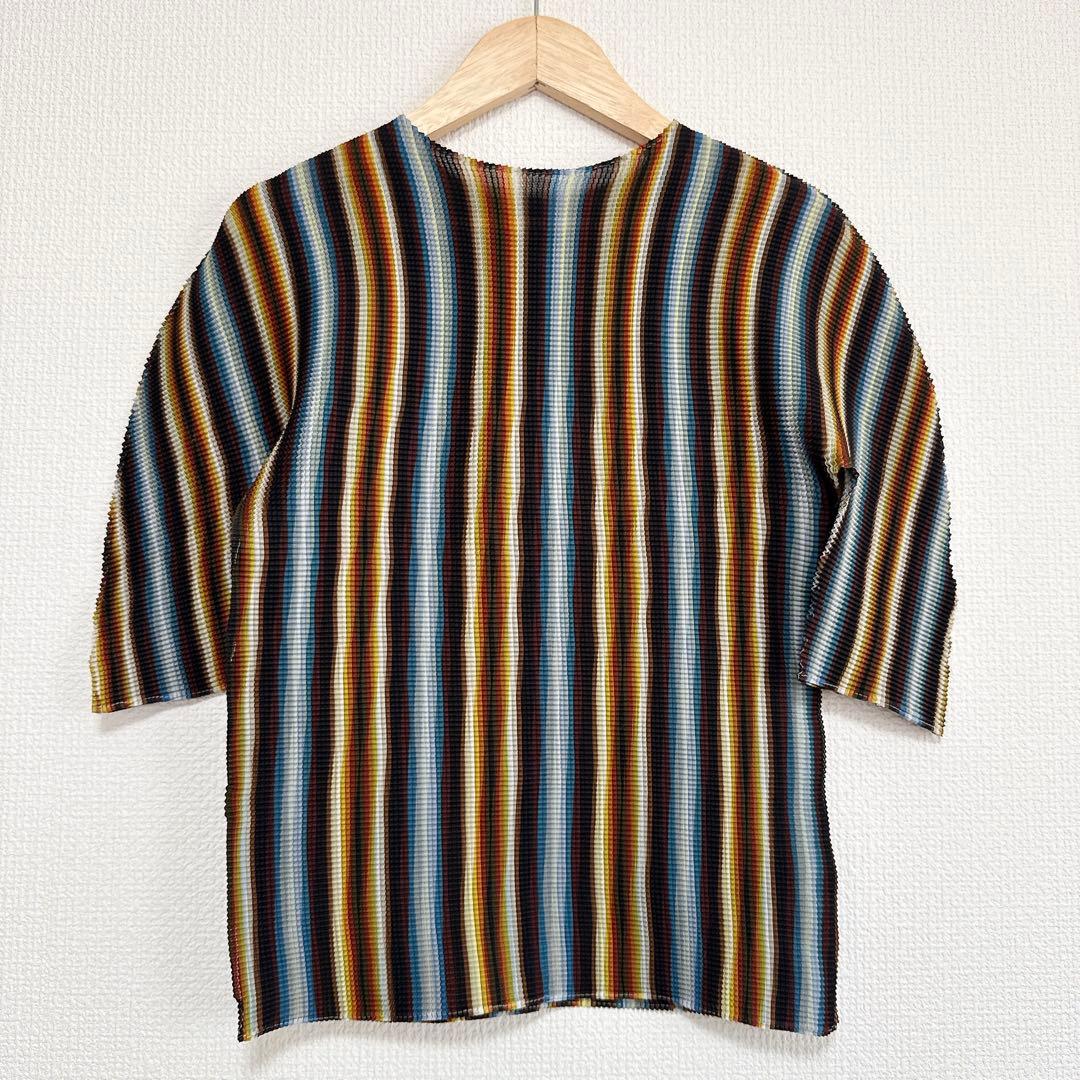 【美品】me ISSEY MIYAKE ストライプ プリーツ カットソー