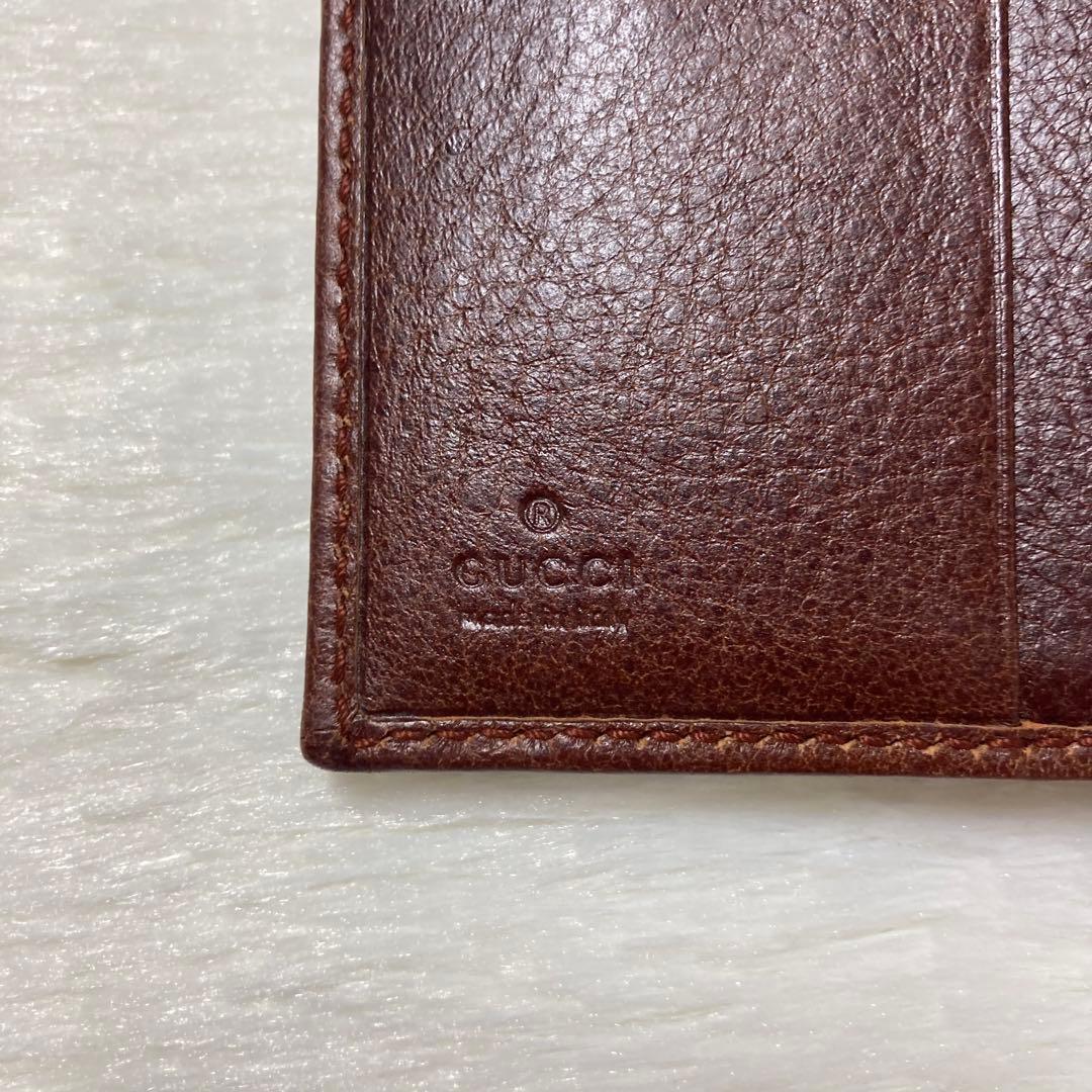 美品　人気　GUCCI グッチ　二つ折り　財布　シマレザー　シマ　茶色　ゴールド