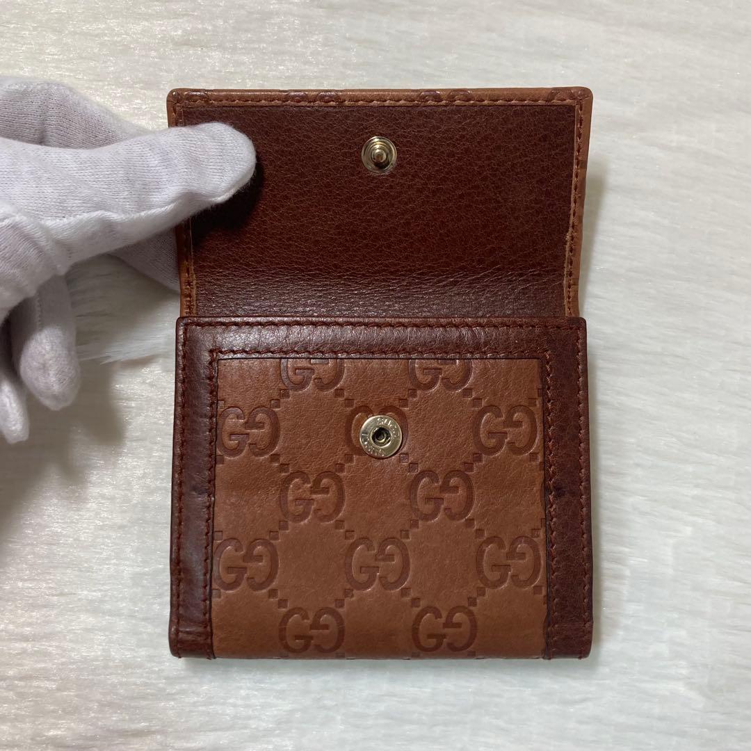 美品　人気　GUCCI グッチ　二つ折り　財布　シマレザー　シマ　茶色　ゴールド