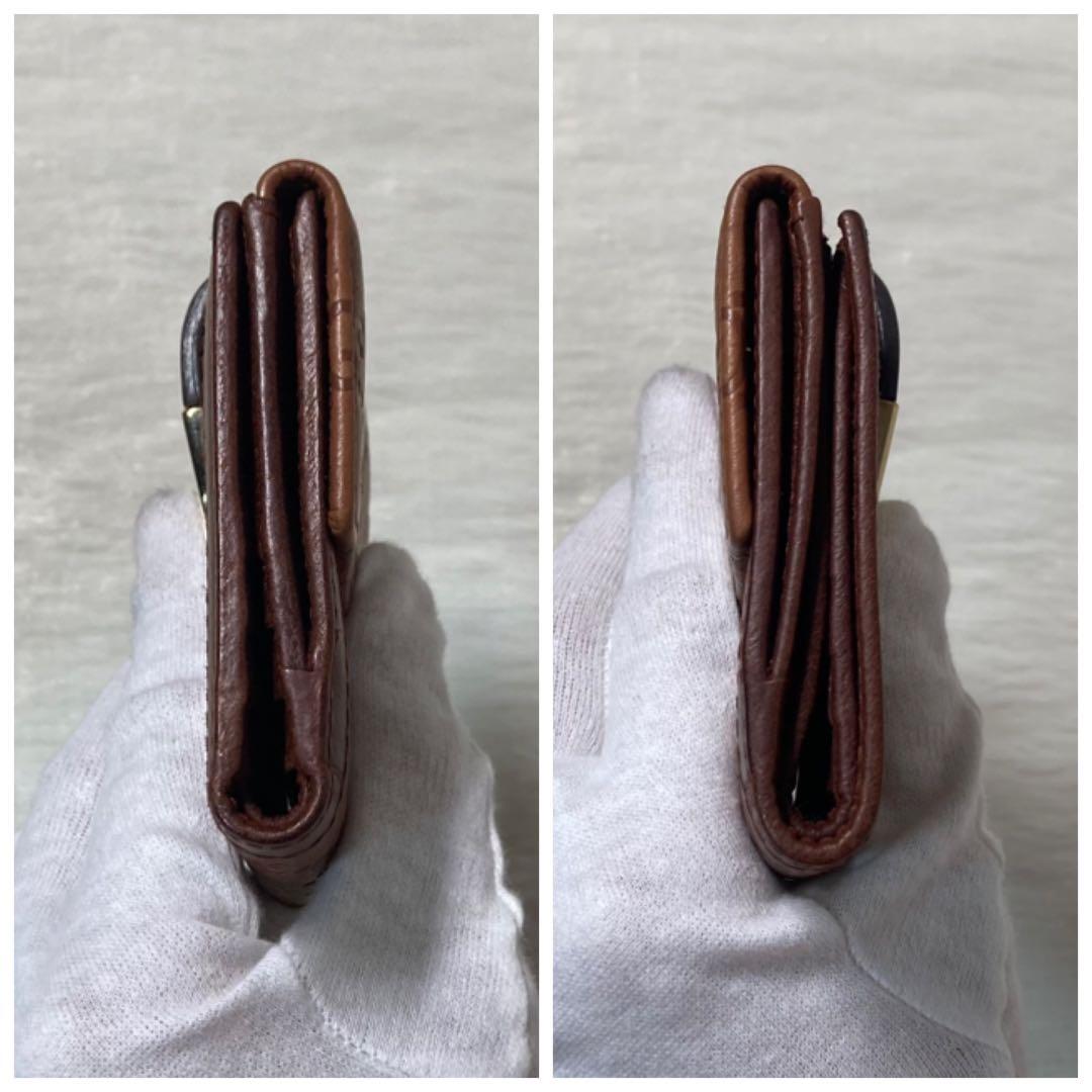 美品　人気　GUCCI グッチ　二つ折り　財布　シマレザー　シマ　茶色　ゴールド