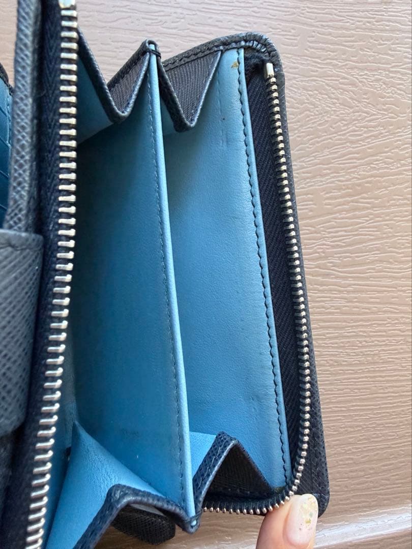 PRADA 二つ折り財布 ネイビー サフィアーノ　レザー　バイカラー