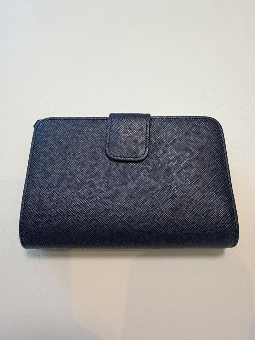 PRADA 二つ折り財布 ネイビー サフィアーノ　レザー　バイカラー