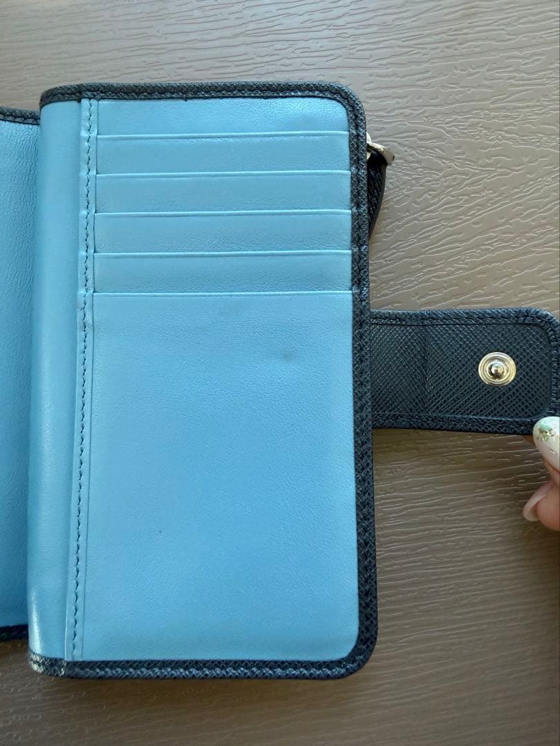 PRADA 二つ折り財布 ネイビー サフィアーノ　レザー　バイカラー