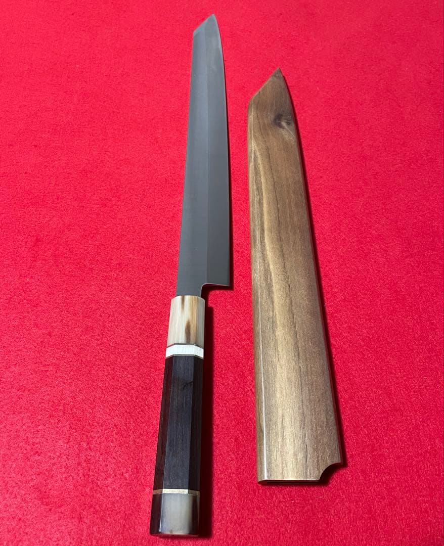 剣型　切付柳刃包丁 水牛黒檀　八角柄　knife