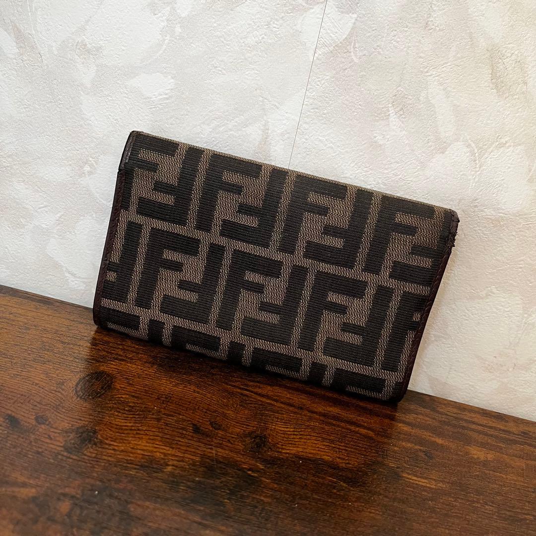 FENDI フェンディ ズッカ柄×レザー 三つ折り財布 ミニ財布