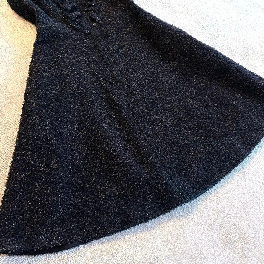 美品✨ルネ ワンピース ツイード フロントジップ ノースリーブ ラメ フレア 黒