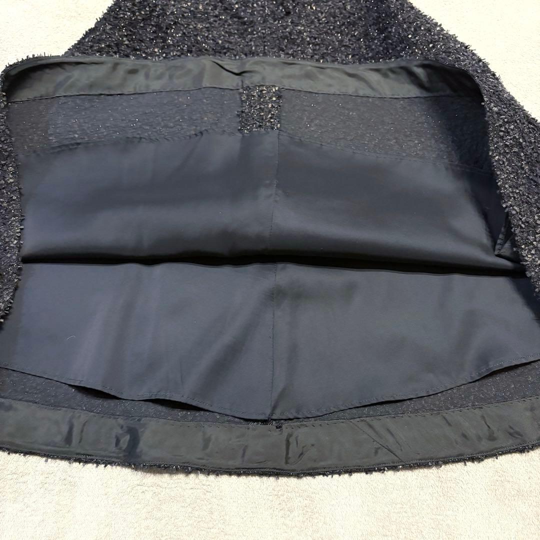 美品✨ルネ ワンピース ツイード フロントジップ ノースリーブ ラメ フレア 黒