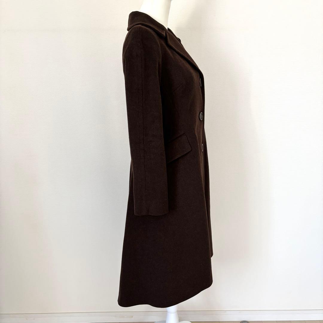 CELINE ウール ロングコート ブラウン ロゴボタン 38 Mサイズ相当