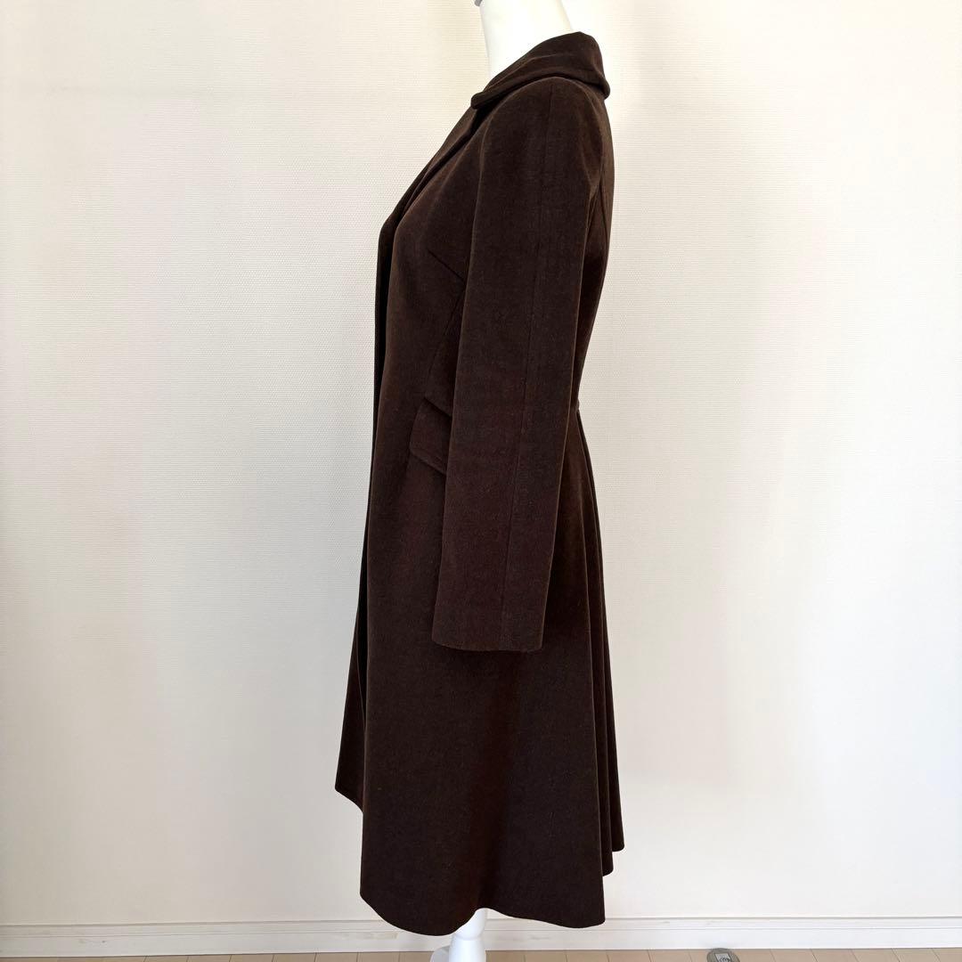 CELINE ウール ロングコート ブラウン ロゴボタン 38 Mサイズ相当
