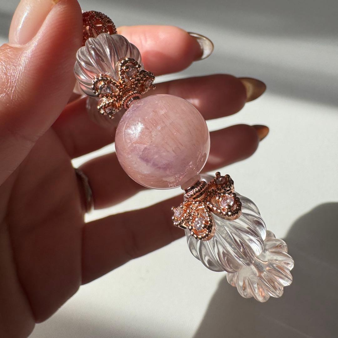 一点物　天然石　ハンドメイドブレス　ピンクスーパーセブン　水晶