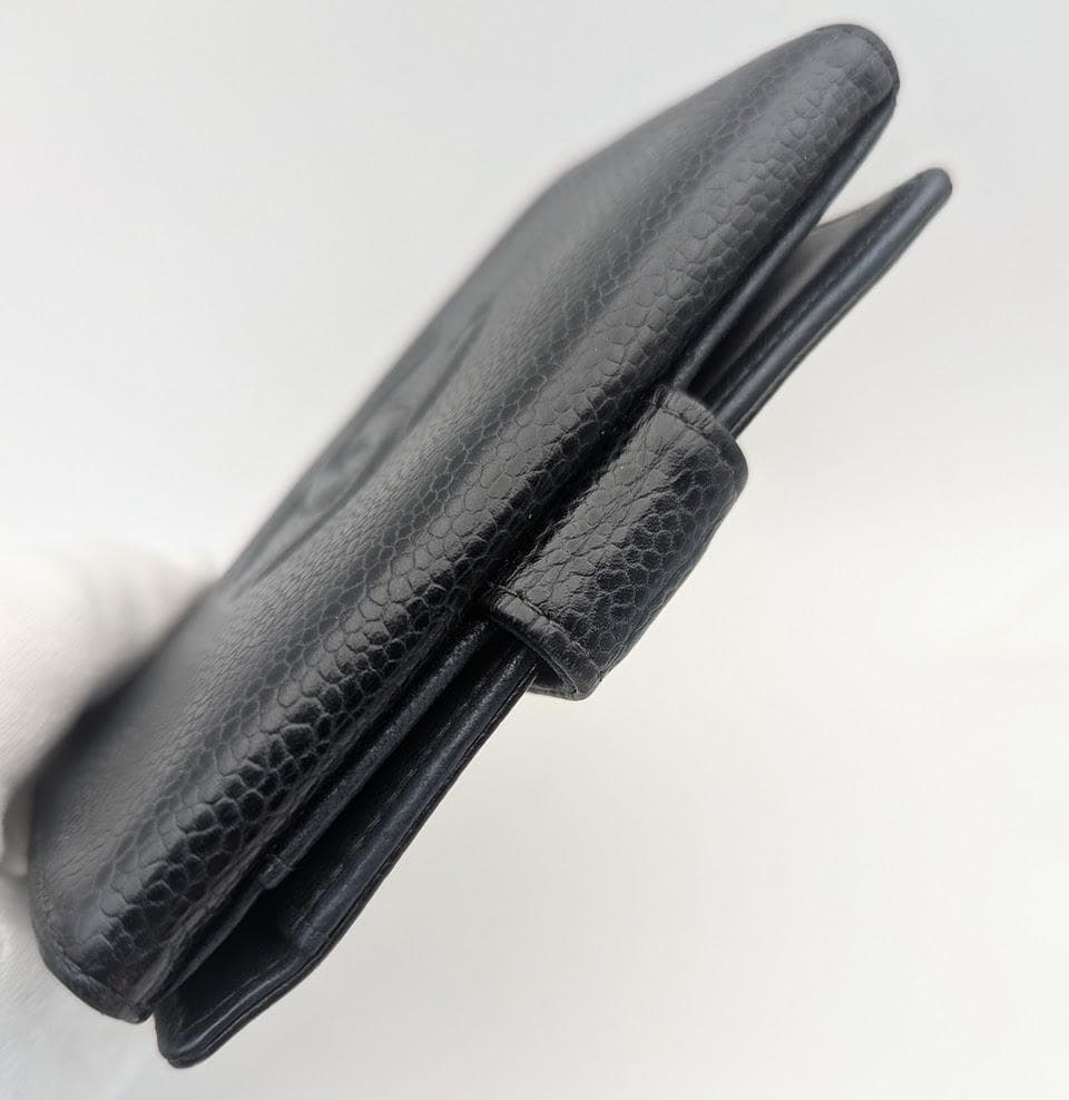 CHANEL キャビアスキン 三つ折り財布 デカココ 黒　シャネル