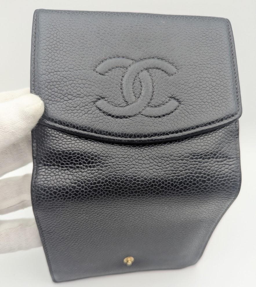 CHANEL キャビアスキン 三つ折り財布 デカココ 黒　シャネル