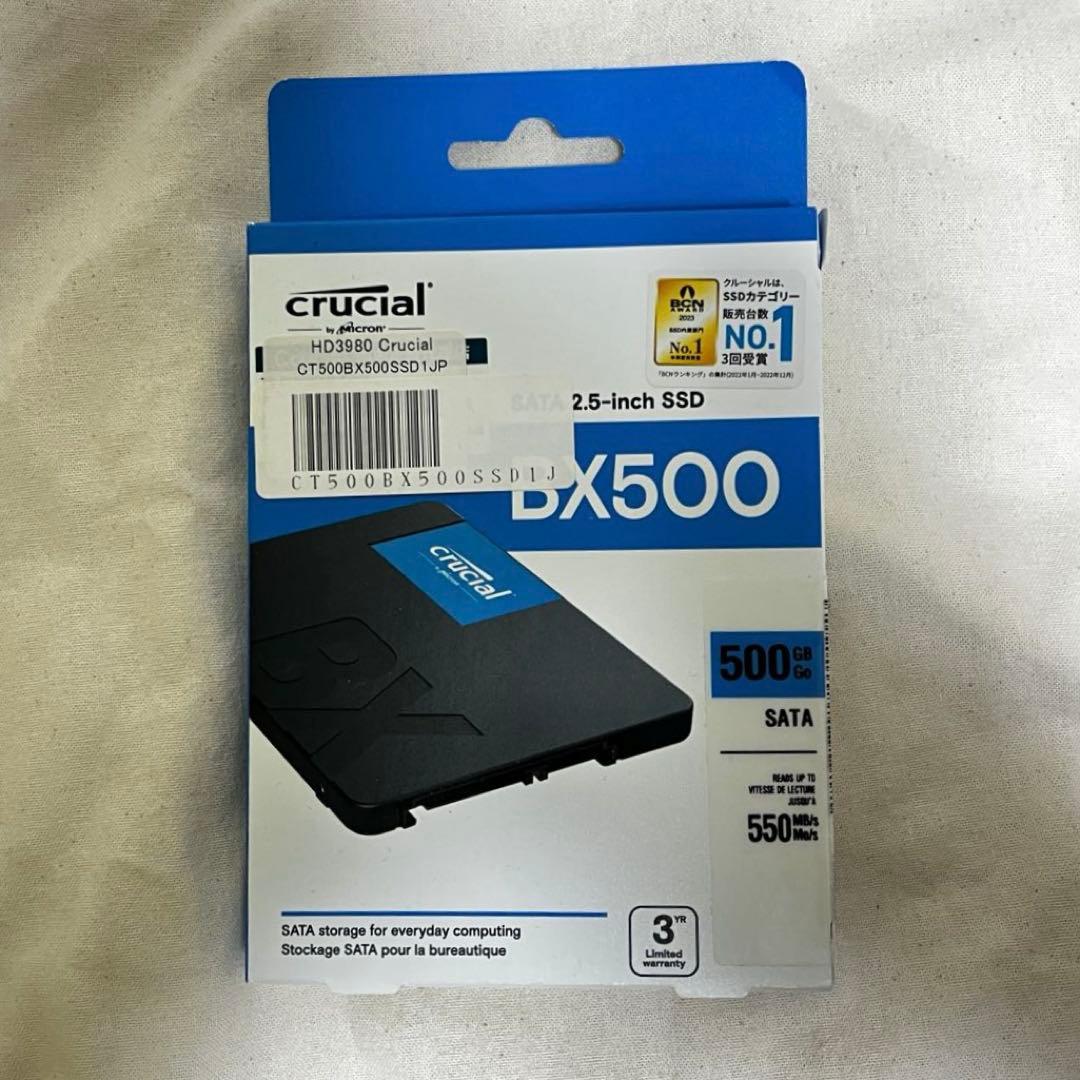 Crucial BX500 500GB SSD 2.5インチと変換マウント