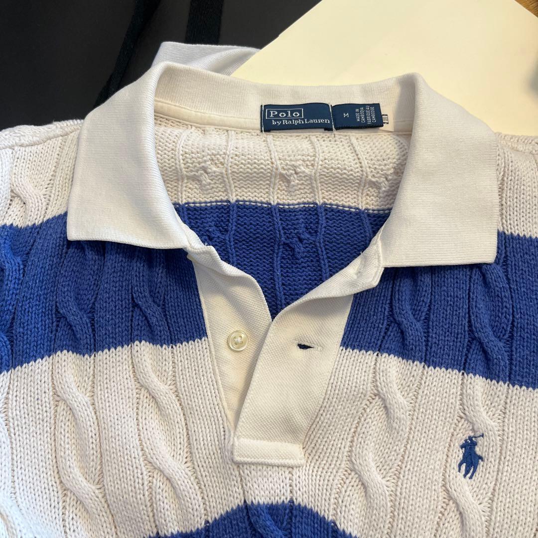 Polo by Ralph Lauren 半袖ポロシャツ M 青白ストライプ